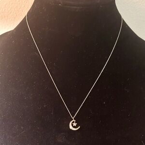 Gold Plated and Cubic Zirconia Crescent Moon with Star Necklace